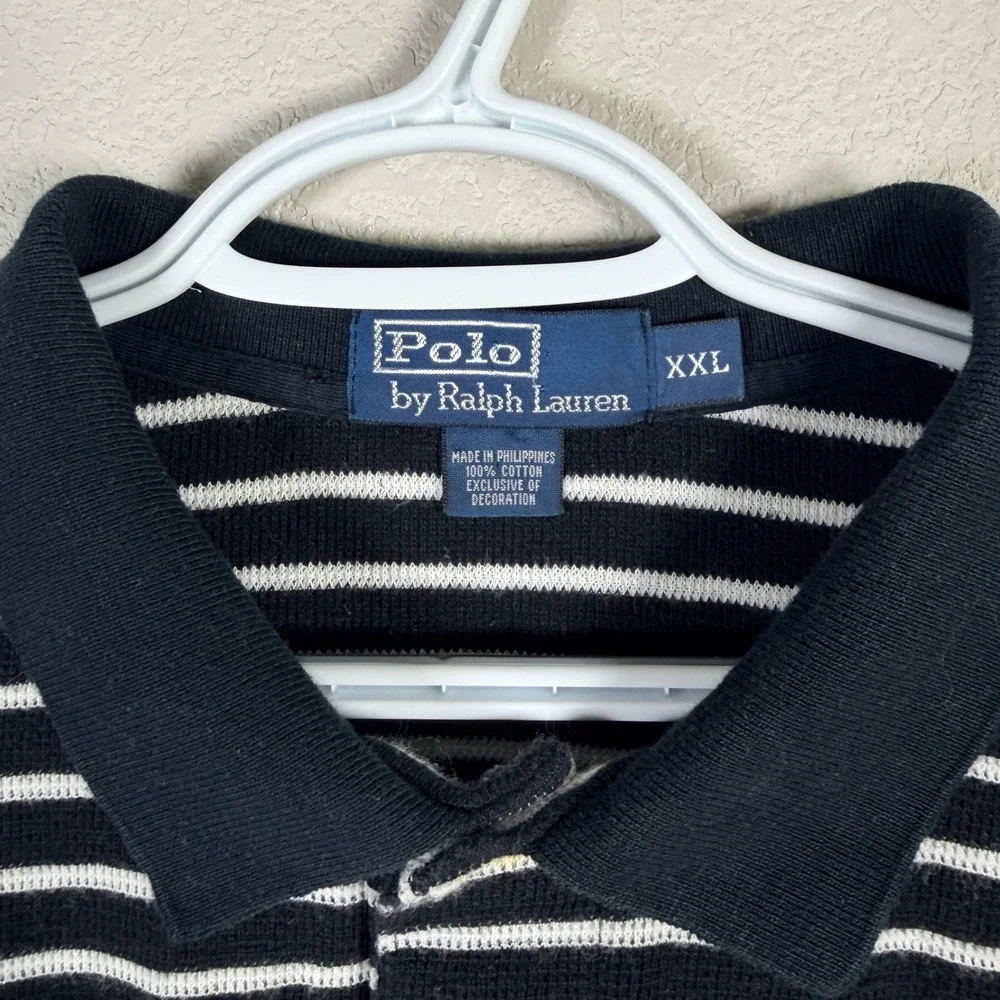 Polo Ralph Lauren Polo Shirt Mens XXL Black Striped Short Sleeve Heavy Cotton